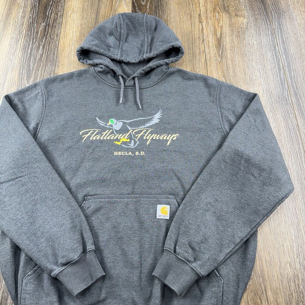 Carhartt Hoodie Mens L Gray Sweatshirt Workwear Duck Hunting Pullover Sweater
